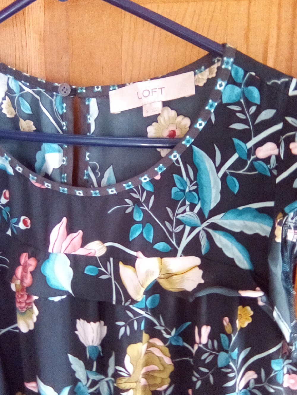 LOFT Black Floral Swing Dress with Teal, Pink & Yellow Blooms